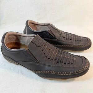 GBX Mens Brown Leather Woven Slip On Loafers Memory Foam Driving Shoes Size 9